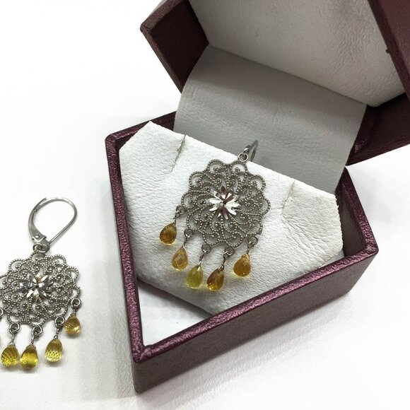 ✨ BRAND NEW NEVER WORN 14K White Gold Natural Yellow Sapphire Briolette Earrings - Picture 5 of 12